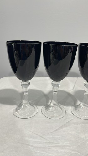 Pier One DANTE Black Wine Glass Gothic Art Deco MCM Retro Glass Set Of 4 - Picture 3 of 16