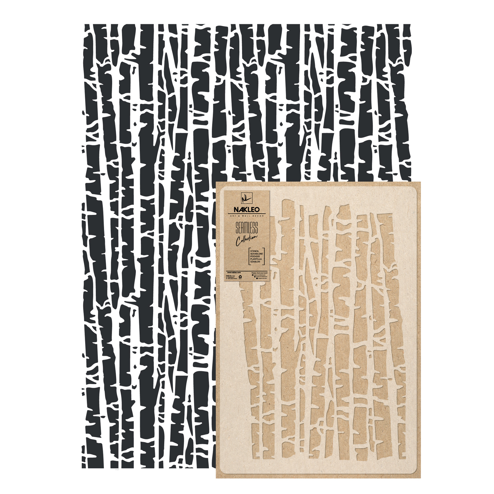 Pochoir en plastique grand format motif végétal Birch pour peinture murale sans couture 65x95cm