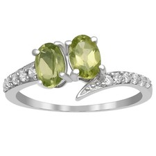 Solitaire With Accents Oval 6X4 MM Peridot 925 Sterling Silver Ring
