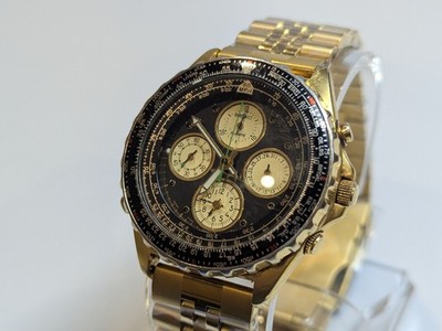 Vintage Seiko Flightmaster SNA414 Gold-Tone Watch 7T34-6A09 New