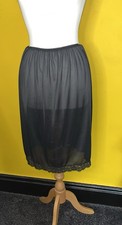 Classic Black Half Slip Lace Trim 14-16 Slippery Silky Retro Style