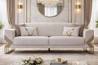 Moderner Beiger 3-Sitzer Elegante Polstercouch Stilvolles Textilsofa