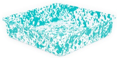 Crow Canyon Home Enamelware Square Brownie Pan, 9 inch, Turquoise/White Splat...