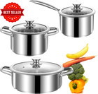 Stainless Steel Pots and Pans Set, 6 Piece Nonstick Induction Kitchen Cookware S