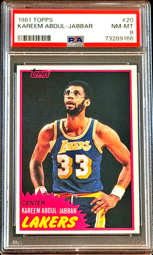 1981 Topps Basketball #20 Kareem Abdul-Jabbar Lakers HOF PSA 8 **SHARP COLOR**