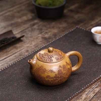 Xishi Pot Real Yixing Zisha Duan Clay Hand Carved Master Pot 9 Infuser Holes New