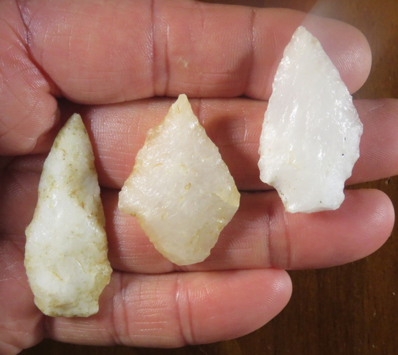 Three well-made Archaic quartz points, South Carolina 1.5/8 - 1.15/16 in.
