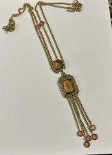 Vintage GOLDETTE Topaz Glass Cameo Intaglio Necklace Layered Victorian Revival