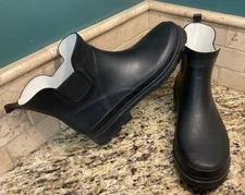 Norty Ankle Rubber Rain Boots Women's Size 9 Matte Black Waterproof Pull On