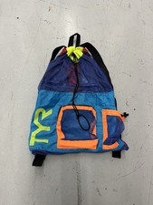 TYR Big Mesh Mummy Swimming Swim Drawstring Backpack Bag Blue Orange