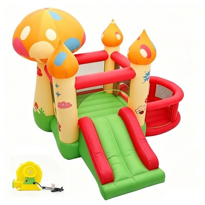 Inflatable Bounce House Mushroom Jump Castle Slide Enclosure Kids Backyard Play
