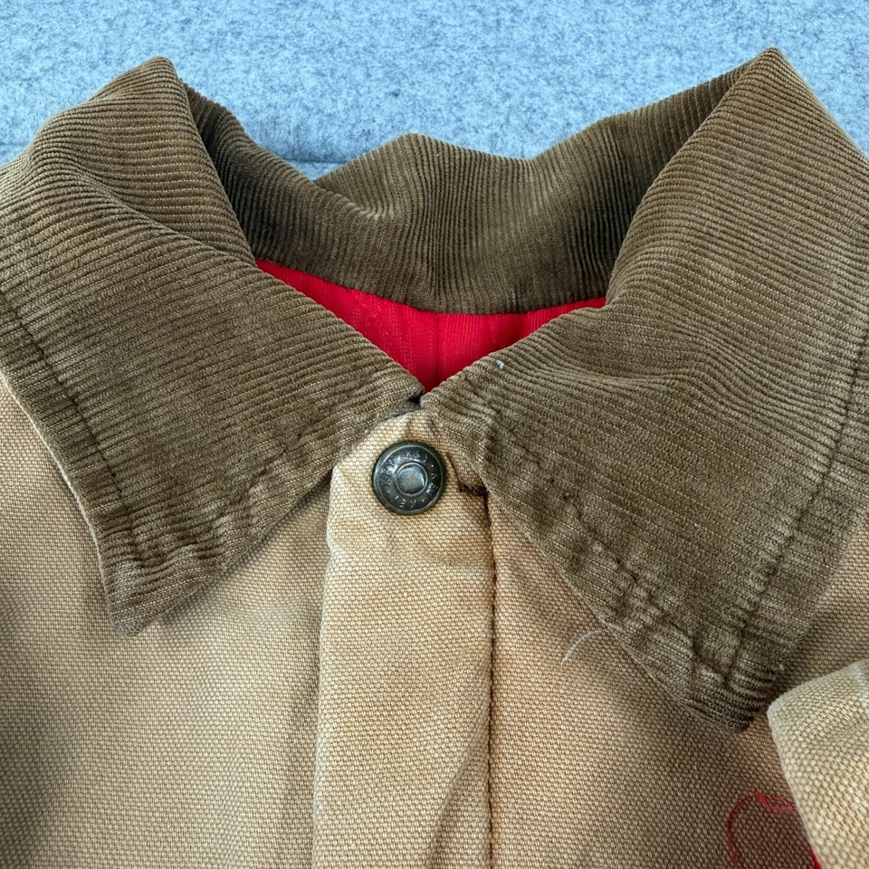 Vtg Key Canvas Jacket XS Chore Cropped Work Coat Red Quilted Lining Zipper READ - Image 4 of 4