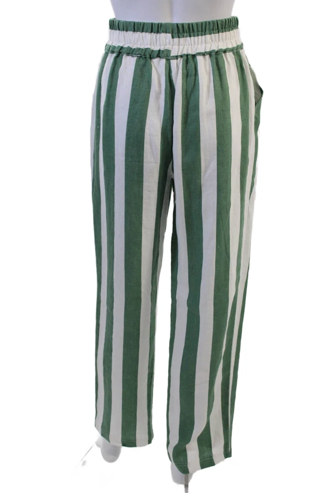 Electric & Rose Women Cropped Striped Linen Pants Green Size S - Image 3 of 4