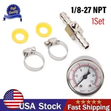 Fuel Pressure Gauge 0-140 PSI & 3/8 In-Line Adapter Oil Pressure Gauge T-Fitting