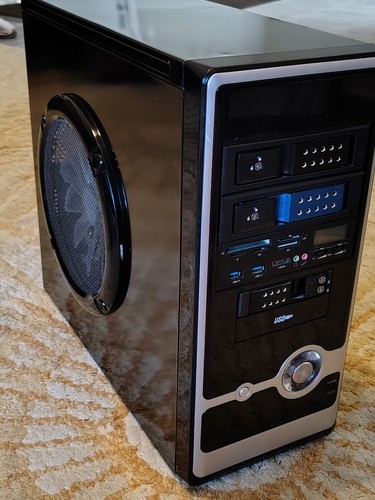Computer PC Case ATX vintage, steam w/ 550power supply, 10" fan, HDD enclosures.