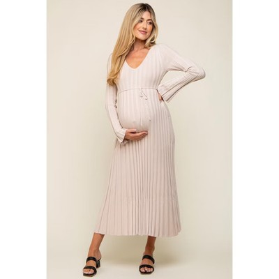 Pinkblush Taupe Ribbed Maternity Knit Maxi Dress Large