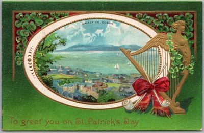 Vintage 1912 ST. PATRICK'S DAY Postcard Panorama View ''DALKEY - County Dublin''