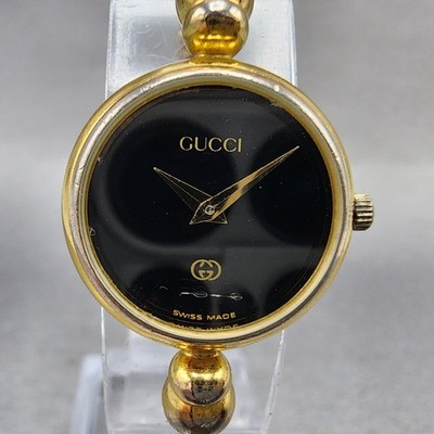 Gucci Watch Women 20mm Black Dial Gold Plated Round Vintage 2700L