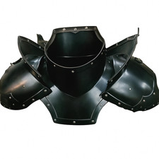 Black Steel Medieval Armor Set Chestplate Pauldrons Gorget Knight LARP