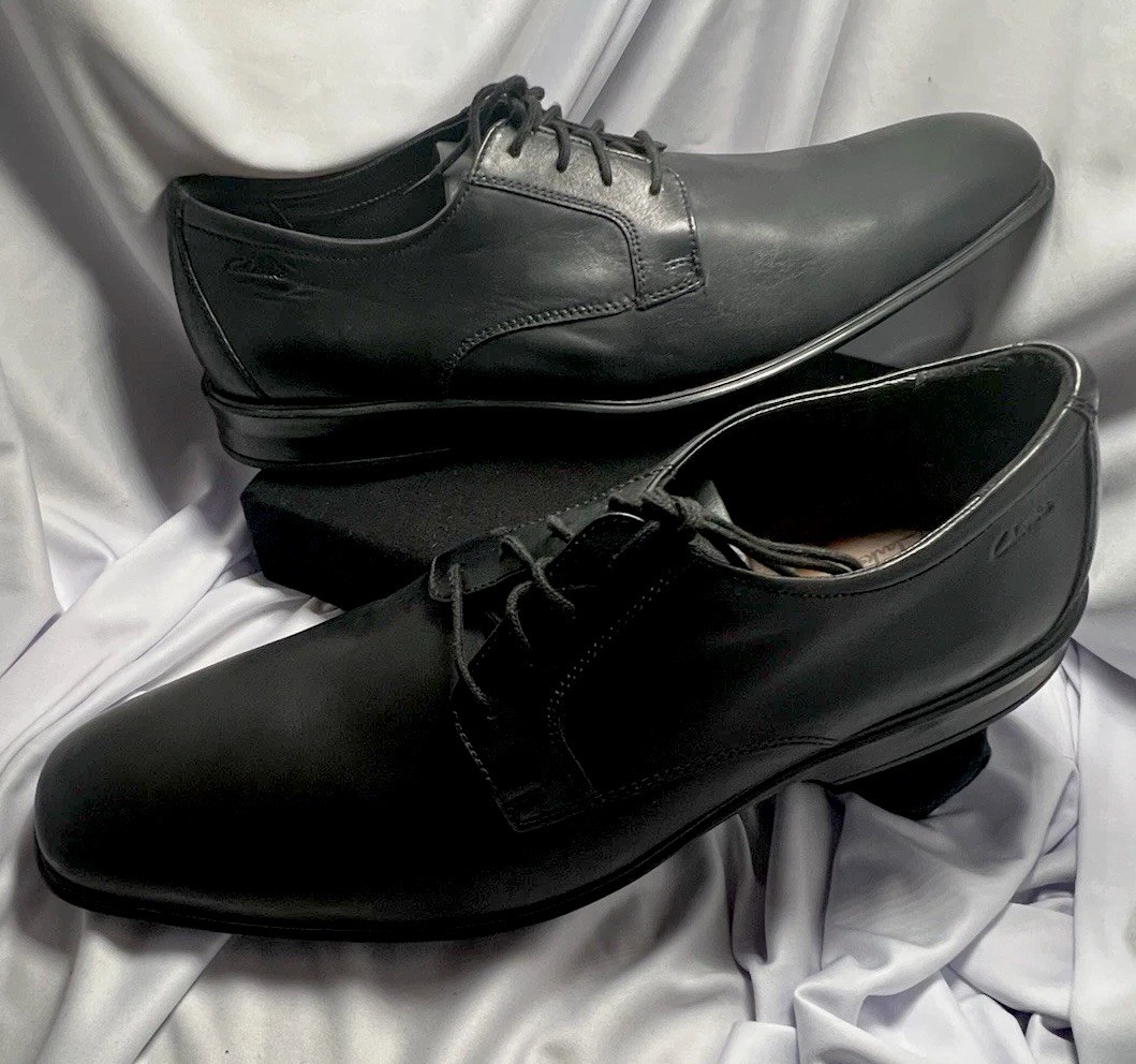 🔥 Clarks Collection Black Leather Derby Shoes US 13M Ultimate Comfort NWOT 🔥