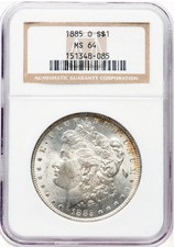 United States Morgan Sliver Dollar 1885-O $1 MS64 NGC
