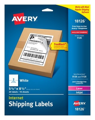 Shipping Labels, 5-1/2'' x 8-1/2'', Paper, White, TrueBlock ,  20 Labels