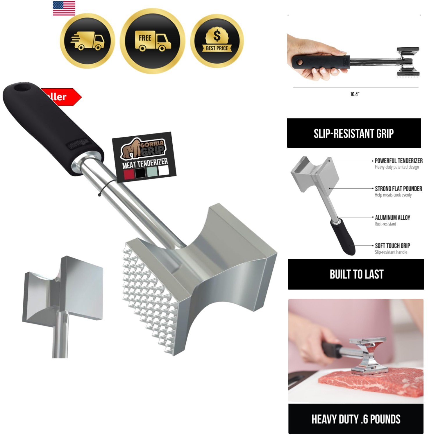 BPA-Free Patented Dual-Sided Meat Tenderizer Tool, Soft Comfortable Handle wi...