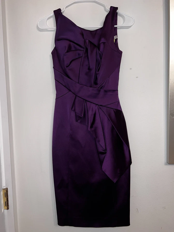 NUEVO Vestido Karen Millen Púrpura Satinado Origami Plisado Cóctel Fiesta EE. UU. 2 $225 MSRP Foto 2 de 4