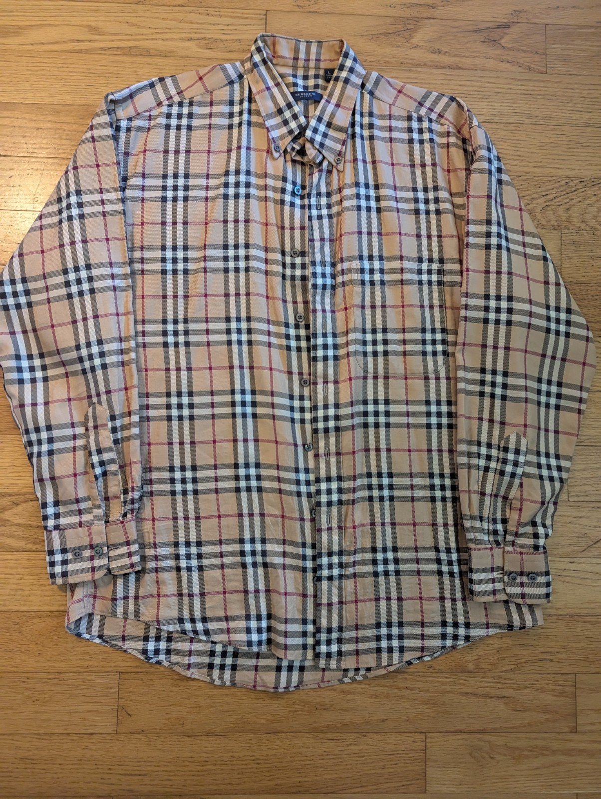 Burberry Classic Men's Check Button-Up Shirt Size L Cotton Made in USA Imported-image