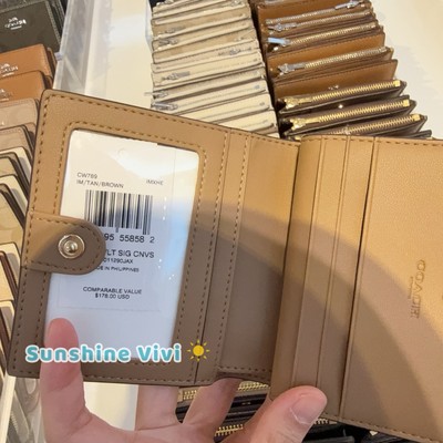 NWT Coach Snap Wallet CW789 Signature Canvas w/C Charm Gold/Tan