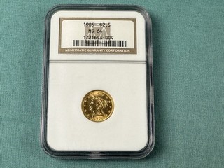 1906 US 2 1/2 Dollar Quarter Eagle Gold Coin $2.50 Liberty MS64 NGC