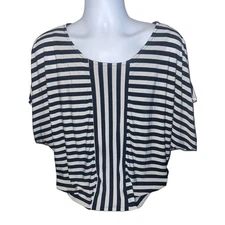 AB Studio Knit Top Striped Short Sleeve Black White Striped Women's Size Small 