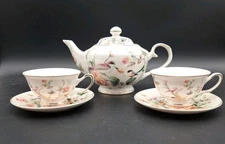 Grace Teaware Tea Set Cottage Rose Birds Magnolia Garden 6 Piece Fine Porcelain 