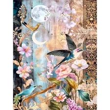 Hummingbird Floral | A4 Mulberry Rice Paper | Paper for Decoupage