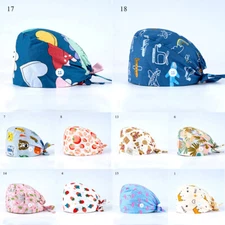 Surgical Scrub Cap Doctor Nurse Bouffant Hat Adjustable Head Cover With Buttons❀