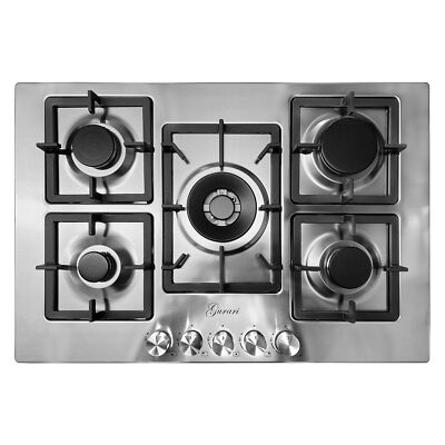 Gurari FQ755VTGL Autarkes NEU Gaskochfeld 75 cm Edelstahl Wok 5-flammig 4,0 kW