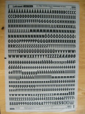 0,1 x Letraset Upp/Low Lett/Num Futura Bold Condensed 42pt 10,5mm Bogen 2051,