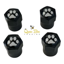 Tire Rim Valve Stem Caps Paw Print Black Set of 4 NEW 