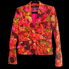 Dolce & Gabbana D&g Multi Coloured Bright Floral Orange & Pink Blazer Uk 6 Us 2