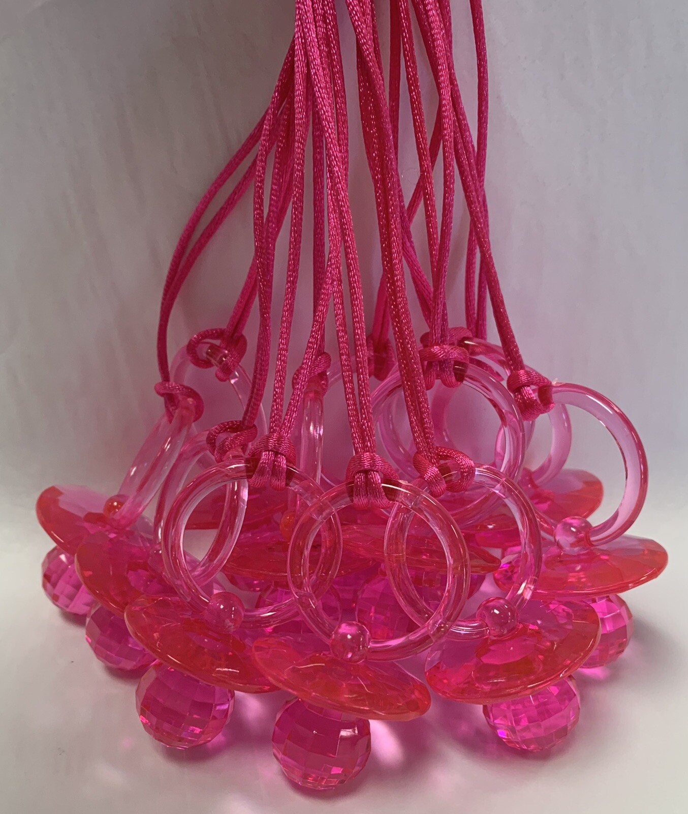 12- Pacifier Plastic Fusha With String Baby Shower Decoration Favors ...