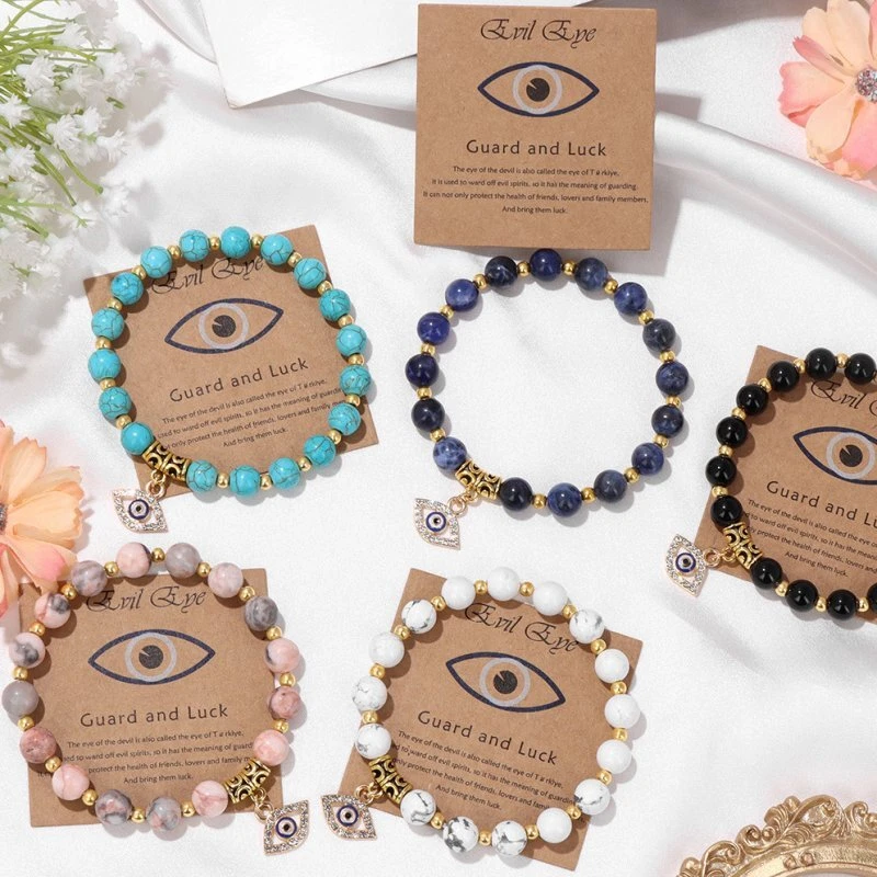 Pulsera de Piedra Natural Hamsa Mal de Ojo Yoga Energía Cuentas Ajustable Joyería Regalo Foto 3 de 4