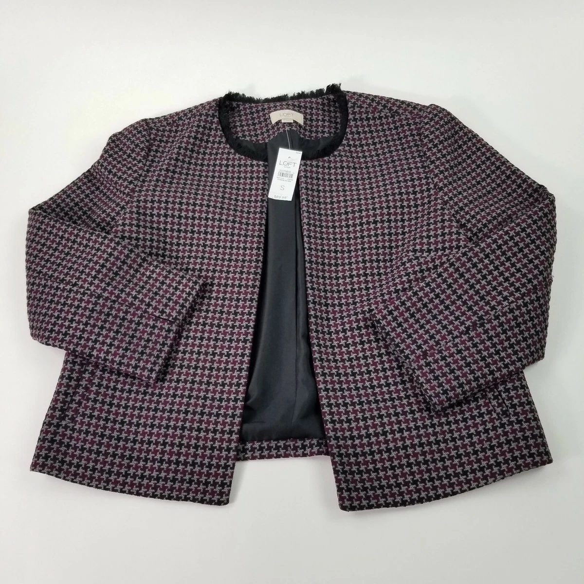 Ann Taylor LOFT Outlet Womens HOUNDSTOOTH Open Front Short Jacket Size S NWT
