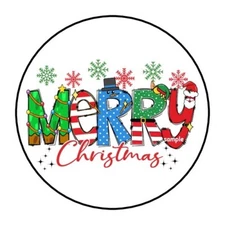 30 MERRY CHRISTMAS ENVELOPE SEALS LABELS STICKERS 1.5" ROUND SNOWFLAKES