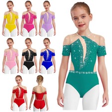Kids Girls Leotard Ballet Dancewear Dance Bodysuit Competition Costume Rhythmic