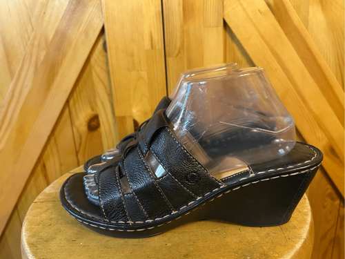 Born Leather Slip On Sandals Size 9 Slides Wedges Open Toe Multi-Straps Brown - Picture 3 of 8