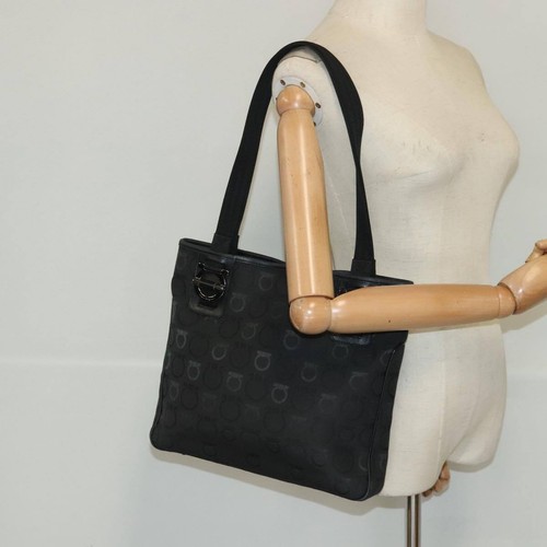 Salvatore Ferragamo Gancini Black Canvas Tote Bag Authentic - Picture 14 of 20