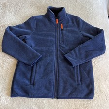 32 Heat Boys Navy Blue Black Thick Fleece Jacket Neon Orange Zipper Pulls 14-16