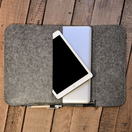13.3 Filz Laptop-Tasche 35x24 cm Tablet Hülle MacBook Pro Air iPad Surface Grau - Bild 6 von 9