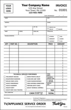 Custom TV Appliance Service Forms  / 2 Part Carbonless / 5.5" x 8.5" / TMG124