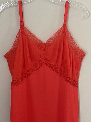 Vtg Sears Red Full Slip Dress Accordion Pleats Sheer Lace Nylon Rockabilly Sz 36 - Picture 3 of 12